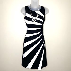 Chic Black White Stripe Sleeveless Bodycon Midi Dress Feminine Flattering Small